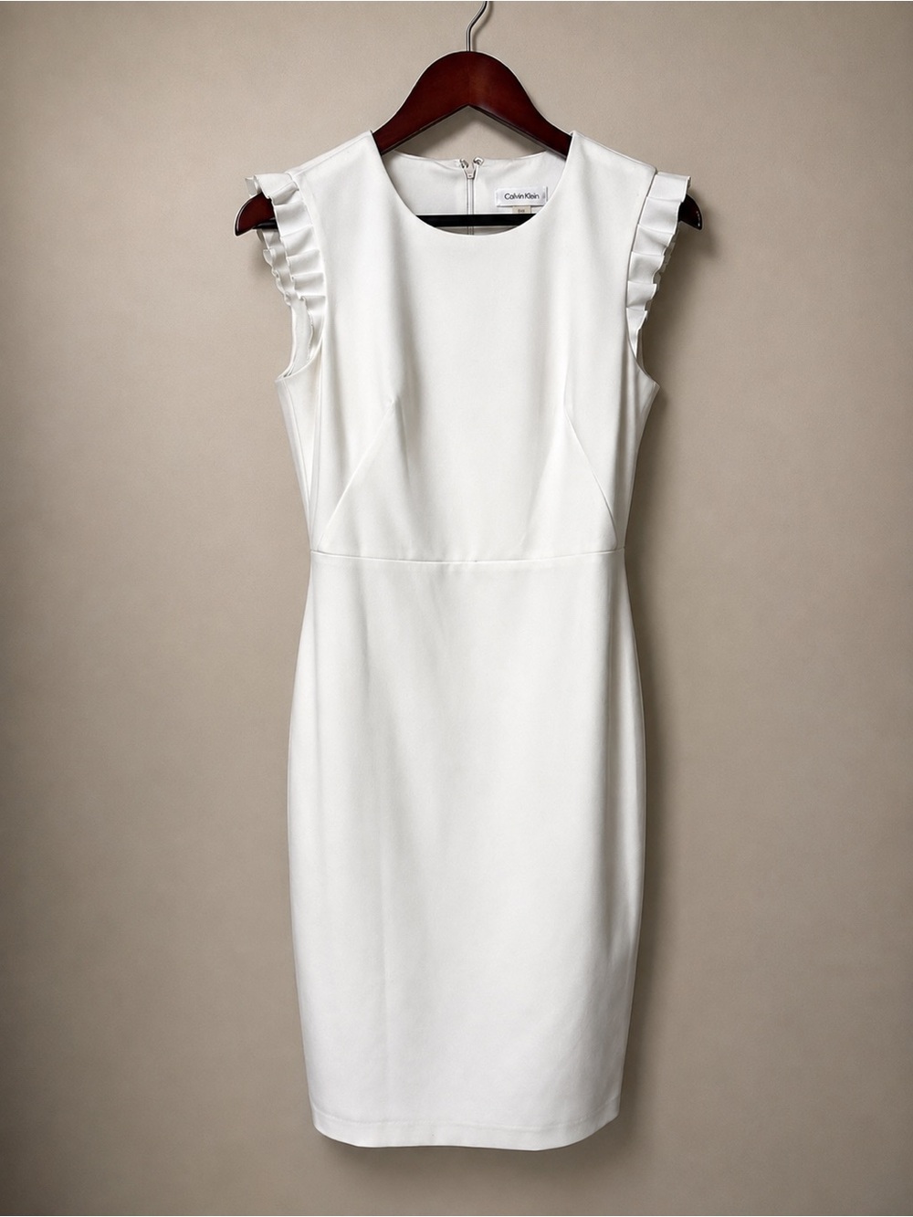 Calvin Klein White Ruffle Cap-Sleeve Sheath Dress 4